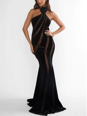Brand New Black Velvet Maxi Long Dress Mermaid Gown